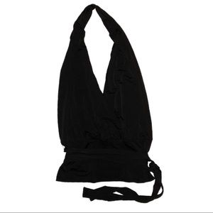 Bebe Black Deep V Backless Halter Top